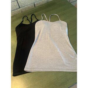 Lululemon Black & Gray Strappy Built-In Bra Tank Tops